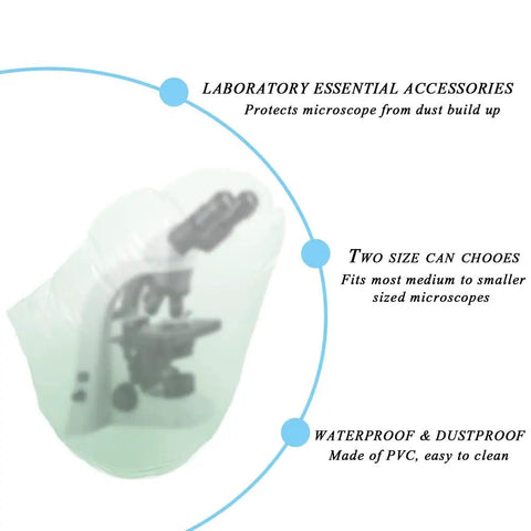 Durable Microscope Dust Cover For Full Size Standard Microscopes Waterproof PVC Shield Keeps Dust Spills And Debris Off Your Lab Gear Fits Most Medium To Small Microscopes 19 Inch By 10 Inch By 9 Inch, transparent PVC cover over microscope