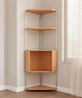 Solid Wood Corner Shelf With Multiple Tiers, triangular bookshelf with adjustable shelves in living room near window