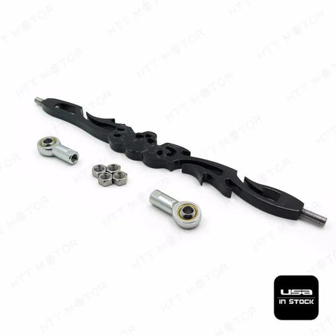 Badass Black Skull Shift Linkage For Harley Softail Models 6061 Billet Aluminum 12 Inch Length Extends To Sixteen Point Five Inches Center To Center Mounts Three Inches Longer Than OEM Durable Fit For Dyna Glide Flht Flhr Flxdwg black skull linkage with rod ends