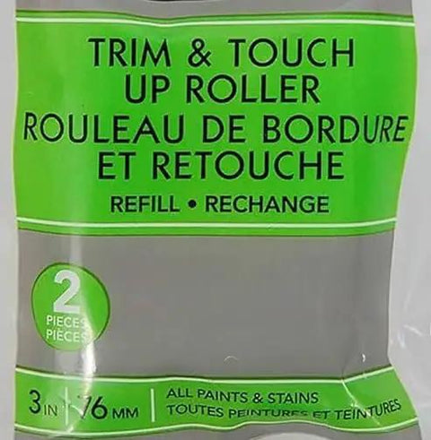 Pro Grade 3 Inch Mini Paint Roller Covers For Trim And Quick Touch Ups Featuring Smooth Texture in a 2-piece pack.
