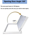 Premium Heavy Duty Aluminum Drywall Access Panel With Paintable Flap for slick ceiling opening at 120 degrees for easy access.
