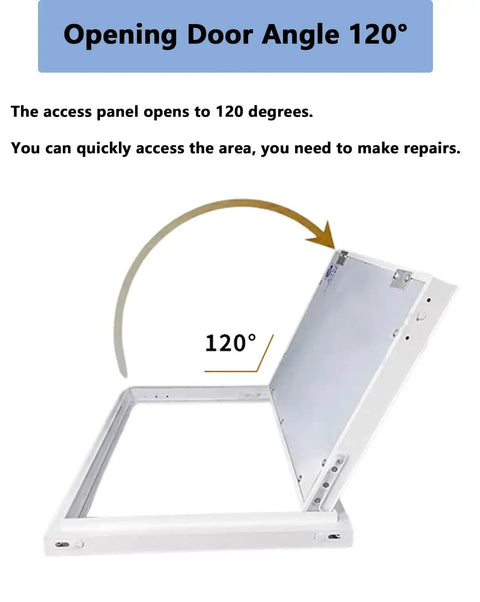 Premium Heavy Duty Aluminum Drywall Access Panel With Paintable Flap for slick ceiling opening at 120 degrees for easy access.