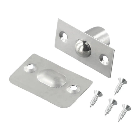 Top Quality Ball Catch For Cabinet Doors With Hidden Invisible Spring Latch Mechanism And Stainless Steel Bead Clamp, shown with screws.