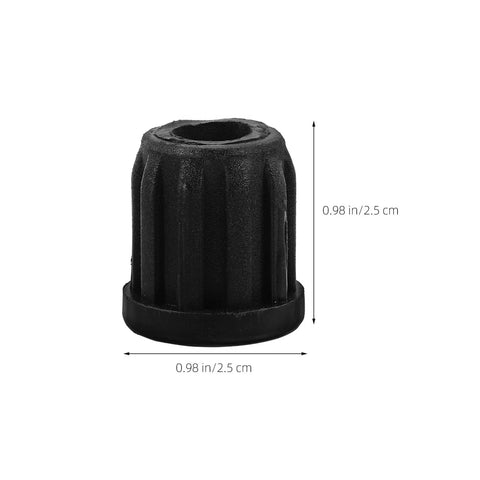 Black plastic chair wheel socket from the 20 Piece Set of Durable Round Plastic Chair Wheel Sockets and Caster Inserts for Restoring Stability to Wobbly Swivel Computer Chairs with Secure Fit and Easy Replacement Socket Sleeve Caps for Wheel Stems in Black Color Suitable for Office Furniture, shown with dimensions.