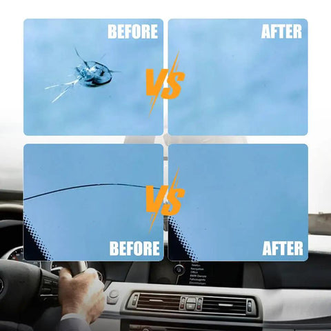 Before and after results using Windshield Crack Repair Kit And Fluid For Chips, All Weather Glass Repair Fluid for Cars, 2-pack