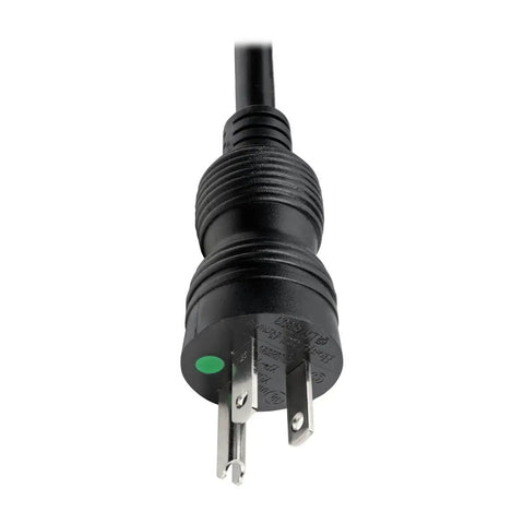 Close-up of plug on Safe-IT Rugged Hospital-Grade Power Strip For Patient Care Areas UL 1363A Compliant, 3ft Coiled Extension Cord