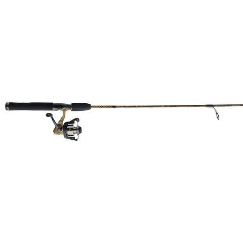 Camo Spinning Rod And Reel Combo With Two Piece 6 Foot 6 Inch Rod, Clear Tip Design, Mossy Oak Bottomland Pattern, side view