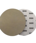 25 Pack Premium 5 Inch Hook Loop Sandpaper Discs Wet Dry Grit Levels 1000 To 5000 Silicone Carbide disc with 5000 grit side.