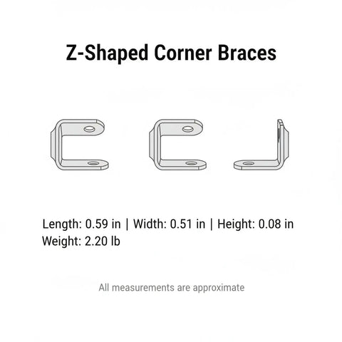 10 Pack Z Shaped Corner Braces Chrome Plated Steel Right Angle Connectors dimensions diagram