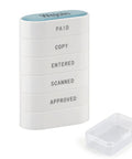 Ace 5 In 1 Pre Inked Rubber Office Stamp Set Featuring Vibrant Red Self Inking Pad with essential markings stacked neatly.