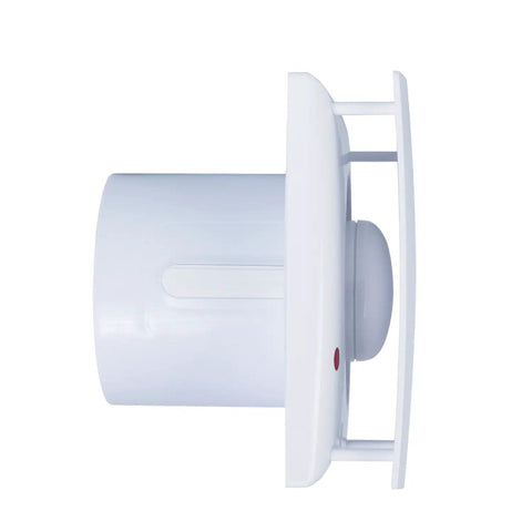 Side view of a 4 Inch Exhaust Fan For Bathroom And Kitchen Ventilation, Wall Or Window Mount, Ultra Quiet 55 CFM, No Plug Just Cord, Low Noise 33 dB, 2500 RPM, 110 Volt, Energy Efficient 10W