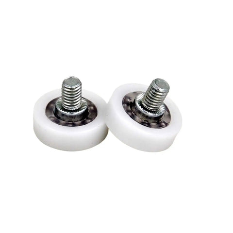 Two 10 Pc Drawer Bearing Wheel Set DR26C6L8W7M6 M6x26x7mm Drawer Slide Roller Replacement Parts, white finish, close-up view