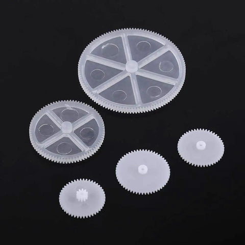 Plastic Gears Kit With Pulleys Belts For DIY Robot Motors And Model Projects Six Gear Sets 34 Gear Packages on black background