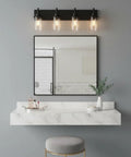 Three Light Matte Black Vanity Light Fixtures For Over Mirror In Bathroom, Sleek Modern Wall Sconces With Clear Glass Shades, Durable Metal Mount Dope Bath Lighting For Home above marble sink.