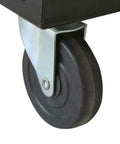 Close-up of a wheel on a Black Portable Welder Cart For Plasma Cutter MIG TIG ARC Storage And Organizer Beefed Up Steel Construction Heavy Duty Welding Tool Cart With Upper Middle And Bottom Shelves Perfect For Home Garage Or Shop.