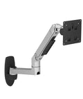 Heavy Duty Aluminum Wall Mount Monitor Arm With Full Motion Flex Grip, silver and black, designed for 17 to 32 inch screens.