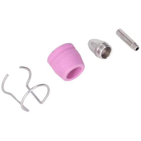 Premium Welding Supplies Set With 20 Ceramic Nozzles For Plasma Torch Cut 60 Ag60 Sg55 Machines parts including pink ceramic nozzle and steel components.