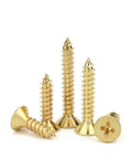 Bad Boy Solid Brass Countersunk Self Tapping Wood Screws With Phillips Cross Recessed Heads and pure copper alloy in various sizes.