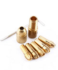 Copper collet set from Mini Hand Drill Kit With Copper Collet Set For PCB Work resting on a white background with metal components