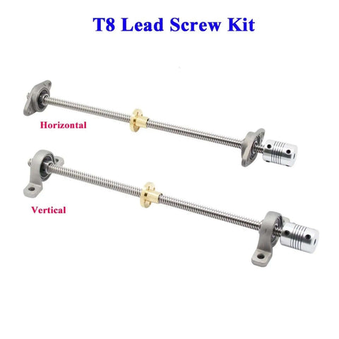 Super Cool T8 Lead Screw Vertical And Horizontal Kit With 2mm Pitch Plus 8mm Thick Rod And Bearing Coupler Set For Fast Cnc Projects, horizontal and vertical setup