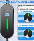 Top Shelf J1772 Electric Vehicle Charging Cable With Smart Led Display showing adjustable time and current settings.