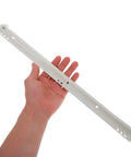 Person holding white 16-inch drawer glide included in 2 Pack 16 Inch Silent Bottom Mount Drawer Glides With Roller Detachable Drawer Slides.