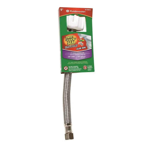 Click Seal Braided Stainless Steel Toilet Connector No Fuss Easy Install Leak Free Three Eighths Inch to Seven Eighths Inch