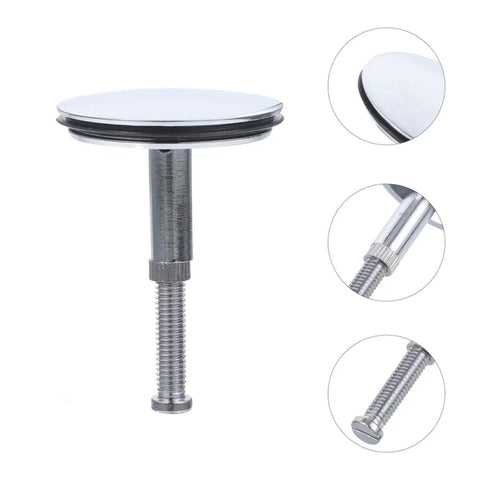 2pcs Brass Bathtub Drain Plug with Flat Seal and Rotating Design, detailed close-up of flat top and threaded stem.