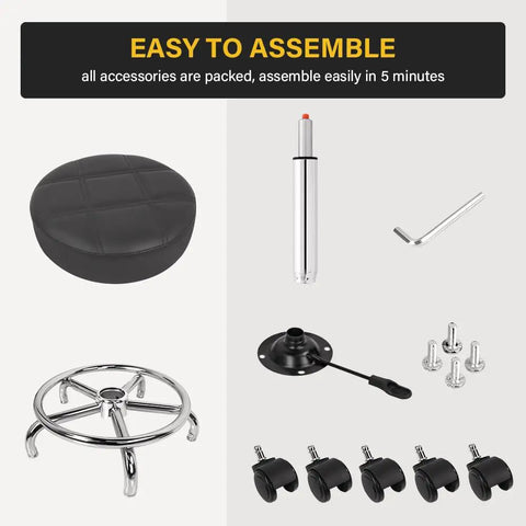 Assembly parts for Round Rolling Stool with Footrest and PU Leather Seat Adjustable 360 Degree Swivel Wheels Office Chair