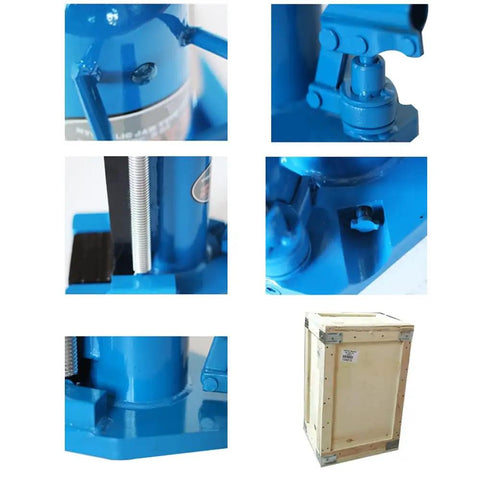 Tough As Nails Hydraulic Toe Jack Lift With 30 Ton Top And 15 Ton Bottom Heft detailed close-up of blue steel components