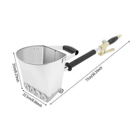 Heavy Duty Pneumatic Stucco Sprayer Hopper With 4 Jet For Concrete Cement Mortar aluminum iron body, detailed dimensions shown.