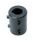 Beefy Rigid Shaft Coupling With Keyway And Set Screw Five Eighths Inch Bore RC-062-KW-4H Heavy Duty Industrial Coupler For Rock-Solid Torque Transfer And Precise Shaft Alignment, black steel