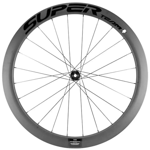 Carbon Disc Wheelset 50mm Depth 25mm Width Clincher 700c Center Lock Thru Axle Slick Glossy Black U-Shape Rim