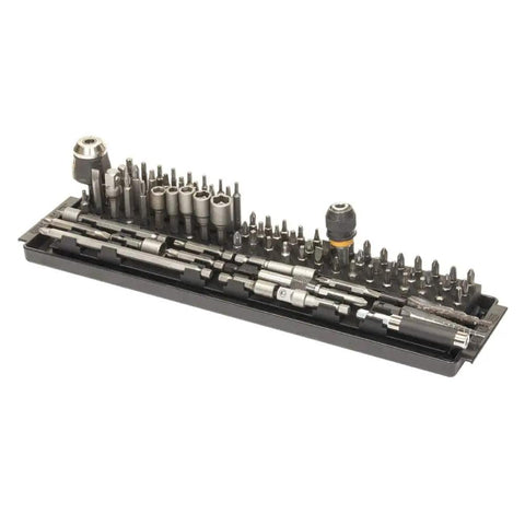 Bit Boss 1/4 Inch Hex Tool Bit Organizer For Toolbox Holds 90 Long And Short Bits With Taper Lock Tray, showing bits arranged in a tray.