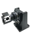 Rock Solid Heavy Duty 5 Axis Electric Hollow Rotary Indexing Table With DD Motor Drive for Robotic Arm Builds, black metal design.