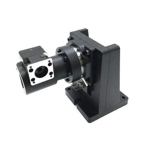 Rock Solid Heavy Duty 5 Axis Electric Hollow Rotary Indexing Table With DD Motor Drive for Robotic Arm Builds, black metal design.