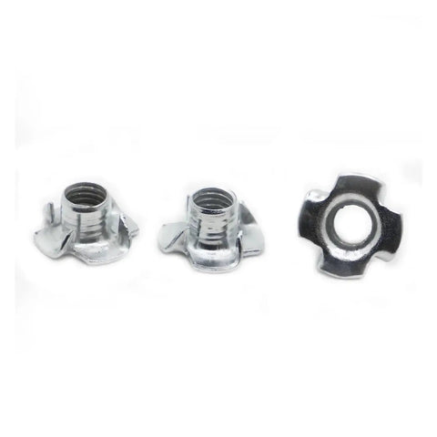 Heavy Duty Four Claw Captive Nut Inserts Made From Rugged Zinc Coated Steel for workshop builds, showing M3, M4, M5, M6, M8, M10 threads.