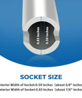 Socket size details for Crank Handle For Coleman Fleetwood Pop Up Camper With Rotatable Plastic Grip Durable Iron Construction Replacement Tool Four And A Quarter Inch Length Easily Opens Tent Camper Trailer.
