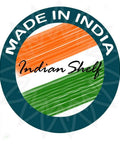 Made in India logo with green and orange brush strokes recreating the Indian flag, featuring 'Indian Shelf' text.