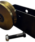 6 Inch V Groove Power Wheel With Zinc Plated Finish And Box Mount, featuring a steel base and hardware for heavy-duty use.