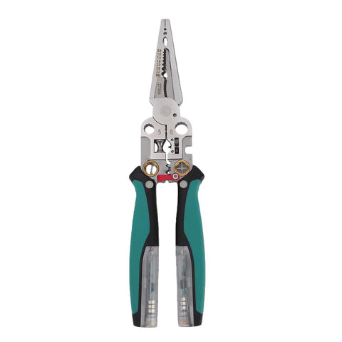Licavey 23 In 1 Multifunctional Wire Stripper Pliers With Detachable Non Contact Voltage Tester For Electrical Work, steel body with rubber grips.