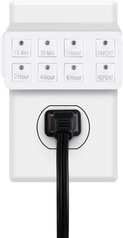 Indoor Countdown Timer With Repeat Function For Home Use, Heavy Duty 3 Prong Grounded Outlet, 15A 1875W 0.5 HP ETL Listed, Fully Adjustable Up To 6 Hours With 15 Min, 30 Min, 1 Hr, 2 Hr, 4 Hr And 6 Hr Settings, Easy On Off Override