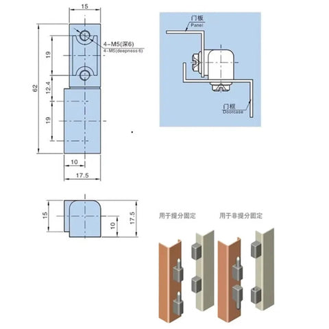 Technical drawing of Inline Lift-Off Hinge Detachable Release Hinge One-Piece Zinc Die-Casting Black Powder Coated Finish M2.5x10