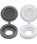 200 Pcs Plastic Hinged Screw Head Covers Snap On Caps Light Grey 13.6x29mm, shown open, durable for cabinets and furniture.
