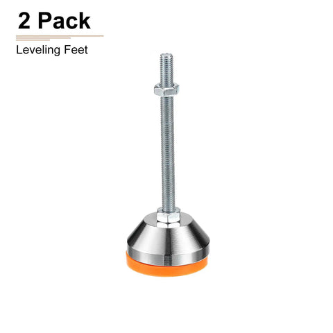 Heavy Duty Adjustable Leveling Feet With M8 X 100mm Thread Pairs Of Yellow Swivel Base Floor Stabilizers, 2 Pack, steel, orange rubber base.