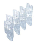40 Piece Clear Mirror Clips Kit With Screws And Drywall Anchors For One Eighth Inch Glass Retainer Hardware showing clear clips aligned.