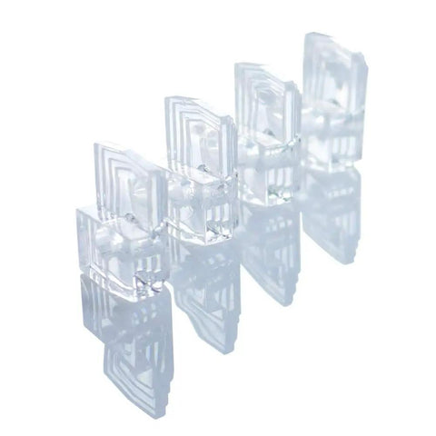 40 Piece Clear Mirror Clips Kit With Screws And Drywall Anchors For One Eighth Inch Glass Retainer Hardware showing clear clips aligned.