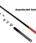 8 Piece Serpentine Belt Tool Kit With 3/8 Inch Drive And 1/2 Inch Drive Belt Tensioner Wrench Set laid out on white background