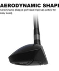 Rescue Hybrid Golf Club For Men 2 Through P Right Handed, aerodynamic head close-up, black graphite shaft visible.