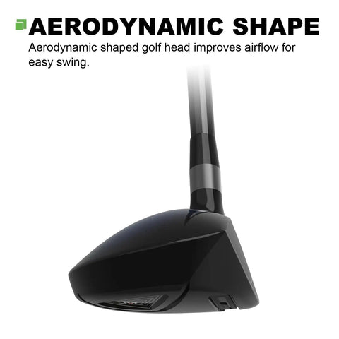 Rescue Hybrid Golf Club For Men 2 Through P Right Handed, aerodynamic head close-up, black graphite shaft visible.